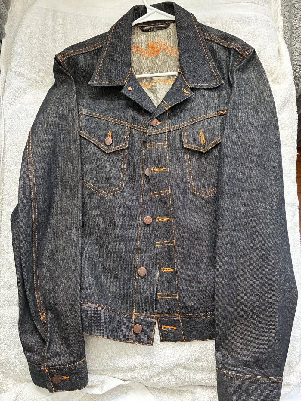 Nudie Jeans Dark Denim Jacket with Orange Stitching